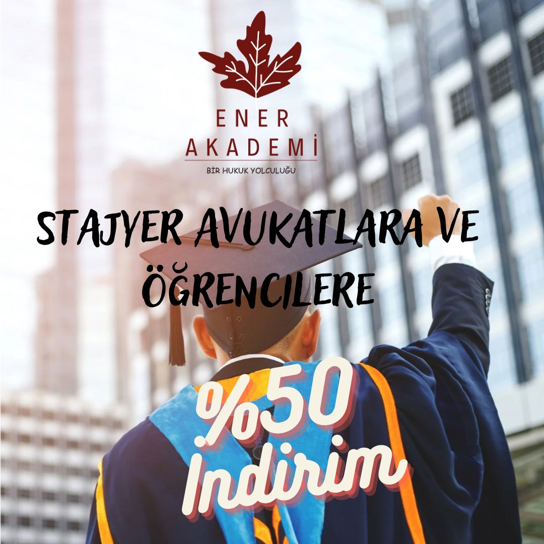 Öğrencilerimiz ve avukat stajyerlerimiz de eğitimlerimize katılabilsin diye eğitim ücretlerinin yarısını biz üstleniyoruz..

Ener Akademi eğitimlerine %50 indirimli katılabilin diye “OGRENCIINDIRIM” ve “STAJYERINDIRIM” inidirim kodunu sizler için tanımladık.