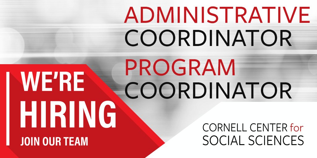 The <a href="/CornellCCSS/">Cornell Center for Social Sciences</a> is #hiring! Program Coordinator - manages existing and new programs to support social scientists at #Cornell. Admin. Coordinator - will support our new central campus hub in Clark Hall. View our job opportunities and help spread the word! ow.ly/1wJa50IBYPK