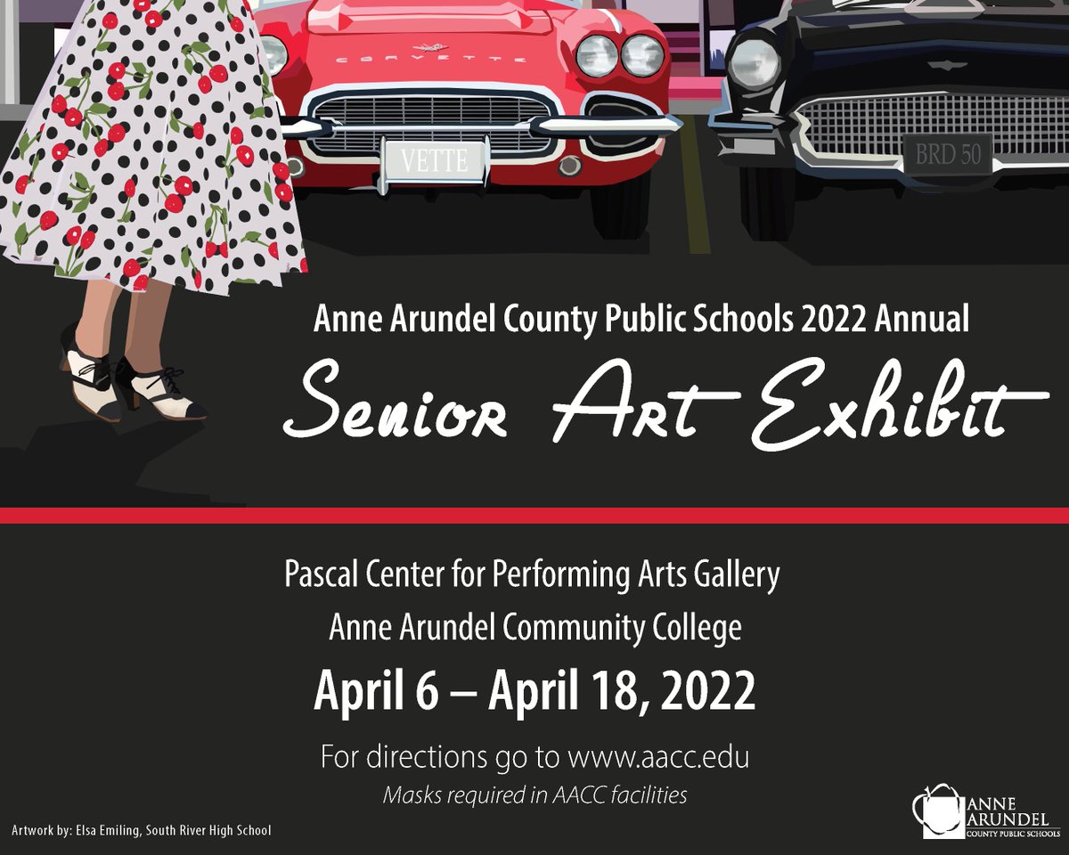 AACPS (@aacountyschools) on Twitter photo We are excited to share that the Anne Arundel County Public Schools 2022 Senior Art Exhibit is now on display at Anne Arundel Community College – Pascal Center for the Performing Arts Gallery.
April 6- through April 18
<a href="/AACPSVisualArts/">AACPSVisualArts</a> We are excited to share that the Anne Arundel County Public Schools 2022 Senior Art Exhibit is now on display at Anne Arundel Community College – Pascal Center for the Performing Arts Gallery.
April 6- through April 18
<a href="/AACPSVisualArts/">AACPSVisualArts</a>