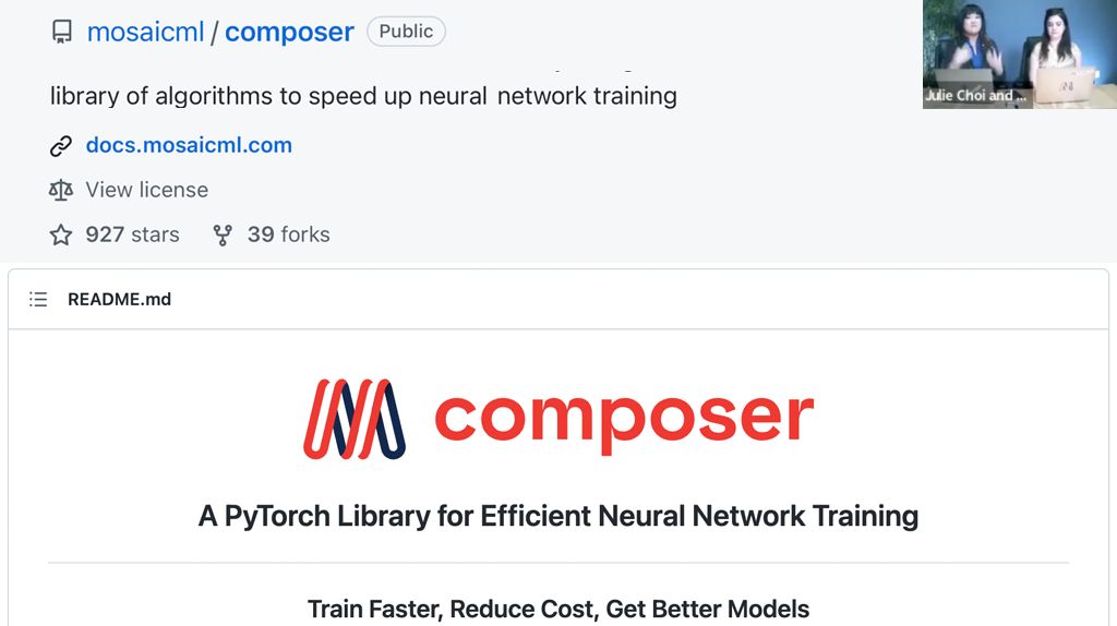GirlGeekX's tweet image. Laura Florescu (ML Researcher) and Julie Choi (CGO) talk about their unique journeys to ML careers, and how #efficientML is the goal of Composer library on @GitHub, training vision and speech models up to 4x faster @MosaicML. girlgeek.io/top-10-tech-ta…