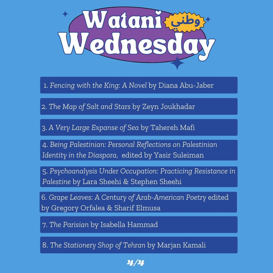 On this #WataniWednesday, we explain the meaning of the word Watan, & share some recommended readings by Arab/MENA American writers. Have you read any of these books? What books would you add to the list? #NAAHMxAMENAPsy #ArabAmericanHeritageMonth #culture