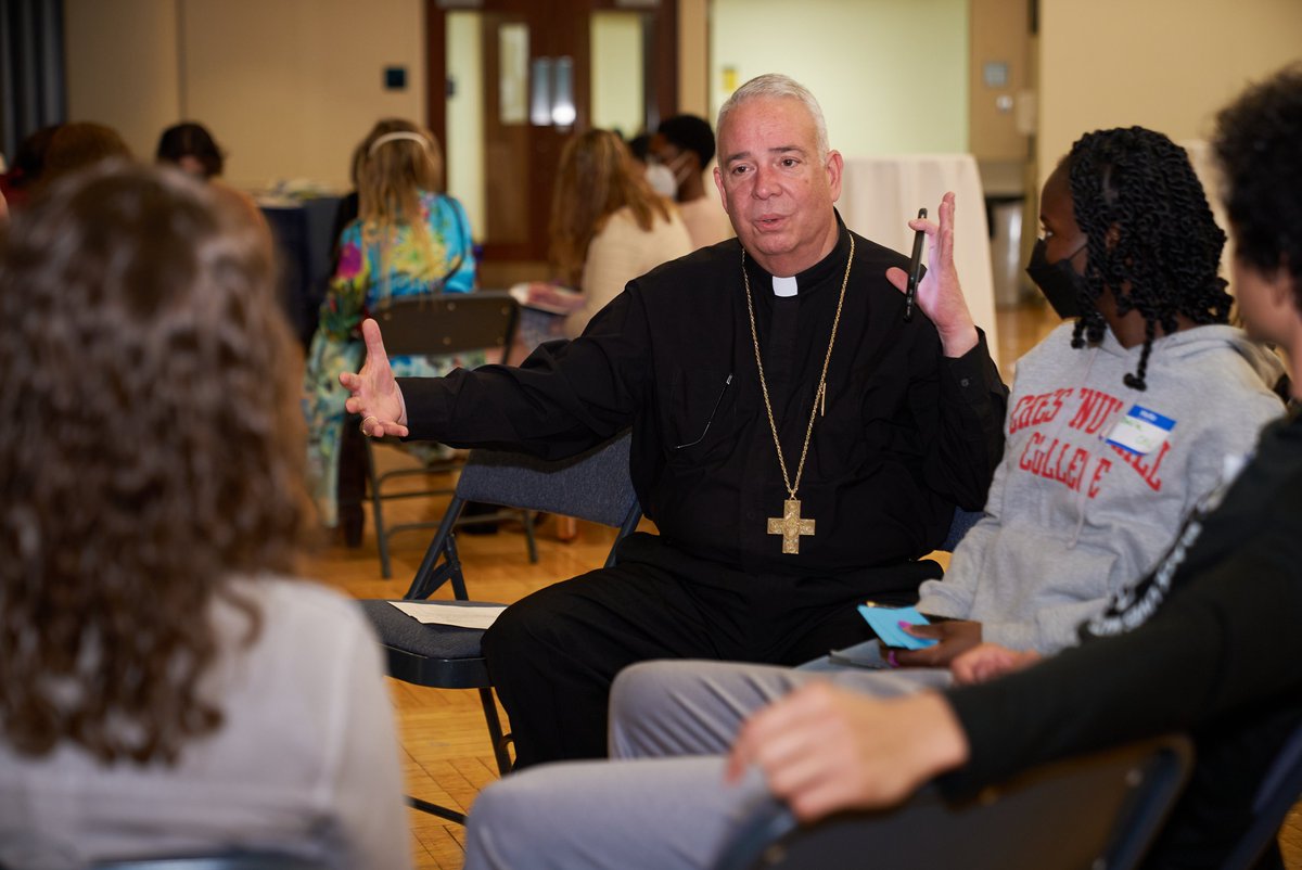 LaSalleUniv's tweet photo. .@ArchbishopPerez visited campus to speak with college students from La Salle and other regional universities for an All-Campus Synodal Listening Session.

The session created opportunities to uplift students' voices and dreams, and hear their concerns. (@ArchPhilly) https://t.co/PvnXLZl9H8