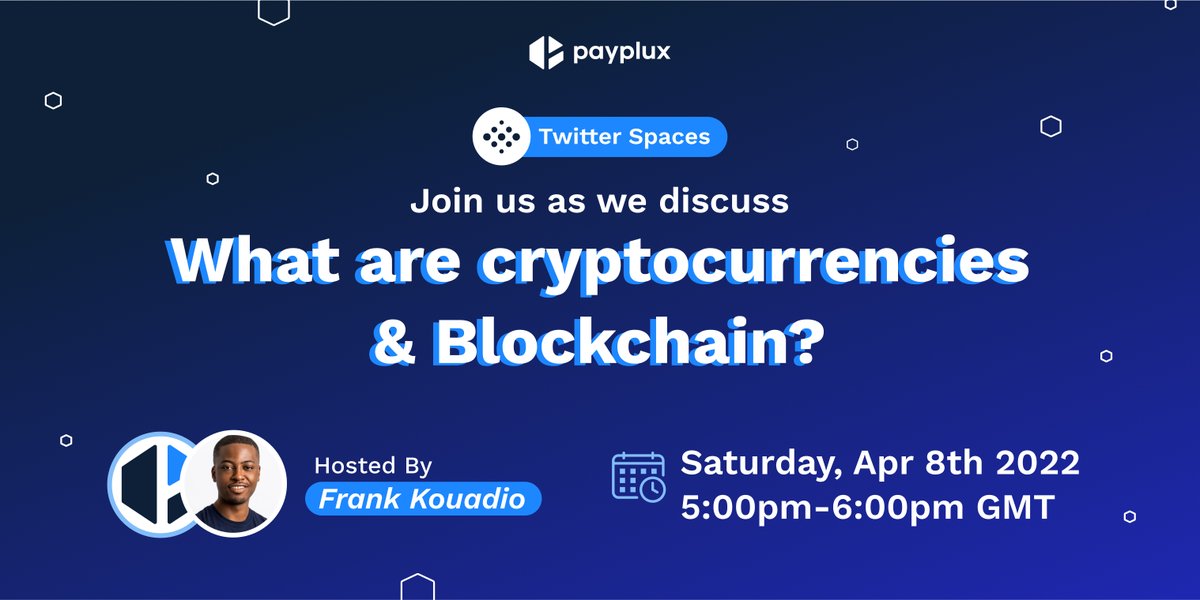 PayPlux's tweet photo. Is cryptocurrency hackable? when was blockchain created? What is a cryptocurrency wallet? If you've ever asked these questions then this #twitterspace is for you!
.
Join us as we discuss THIS Friday, Apr 8th at 5pm GMT. ✨ https://t.co/O3yCxIXjuT