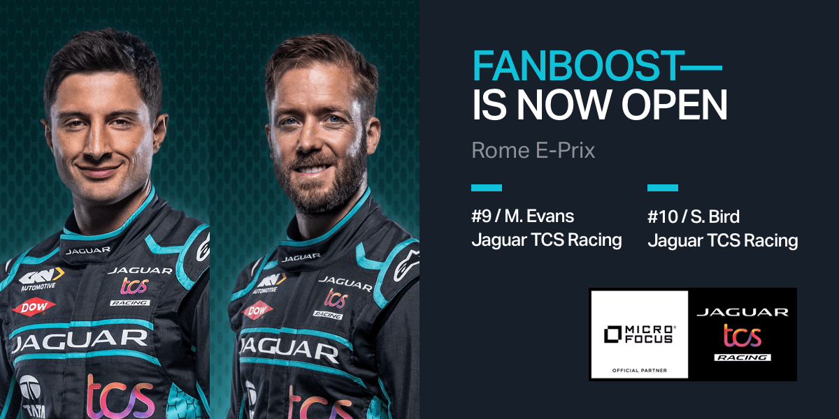 Non è troppo presto per votare! Date a <a href="/SamBirdOfficial/">Sam Bird</a> o a <a href="/MitchEvans_/">Mitch Evans</a> di <a href="/JaguarRacing/">Jaguar TCS Racing</a> un #FANBOOST per il #RomeEPrix! Le votazioni sono aperte: ms.spr.ly/6018wto0C #JaguarElectrifies #RaceToInnovate #MicroFocus