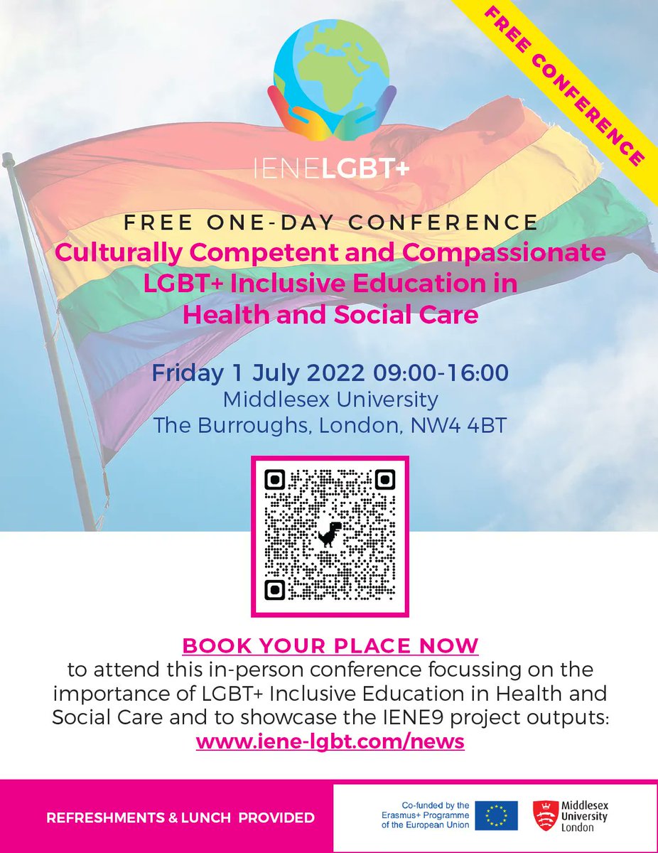 AlfPezzella's tweet photo. 📣🏳️‍🌈 FREE one-day, in-person, conference @MiddlesexUni 

🔗Book your place now https://t.co/fuy3xasU13 

#IENELGBT22 #IENE9 https://t.co/UErC6mkIIc