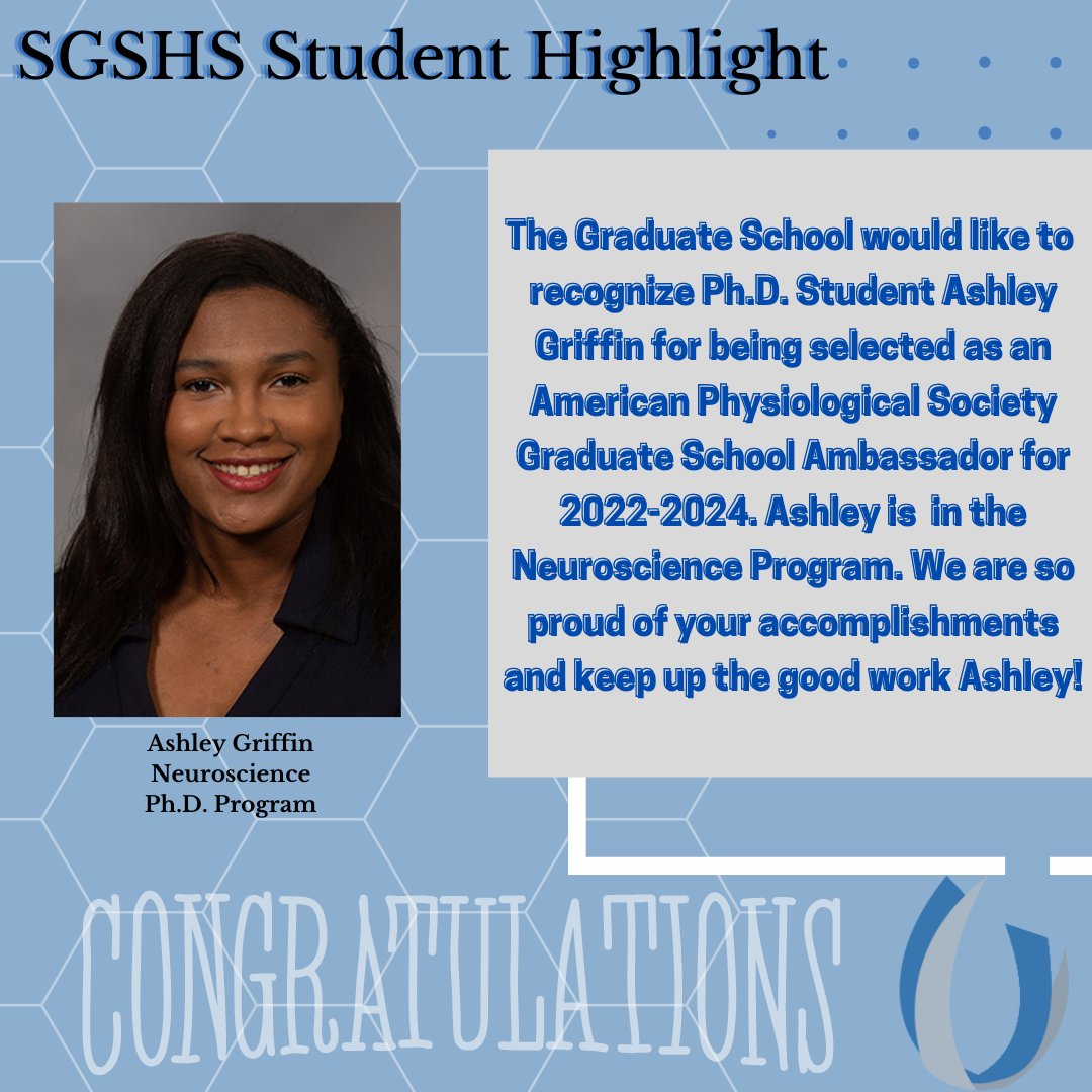 Join us as we highlight one of our Ph.D. students for being selected as an American Physiological Society Graduate School Ambassador for 2022-2024. Congratulations Ashley! #ummc