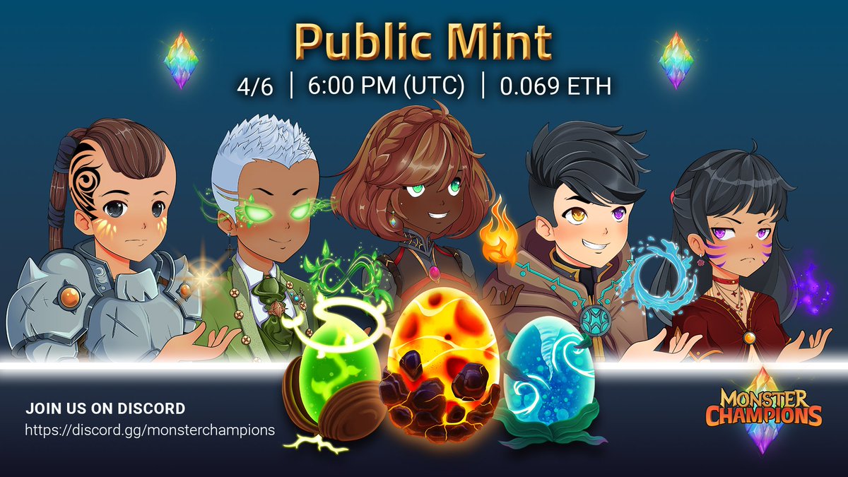 MonsterChamps's tweet photo. IT'S PUBLIC MINT DAY!!!
As a reminder, ALL minted Champions will be receiving 3 Egg Airdrops in the coming weeks!
Unminted supply will be vaulted at the end of public mint-- don't miss out on the cheapest opportunity to mint your Champion!
Link here: https://t.co/wRjYzct1h9 https://t.co/JUJiY9veLa