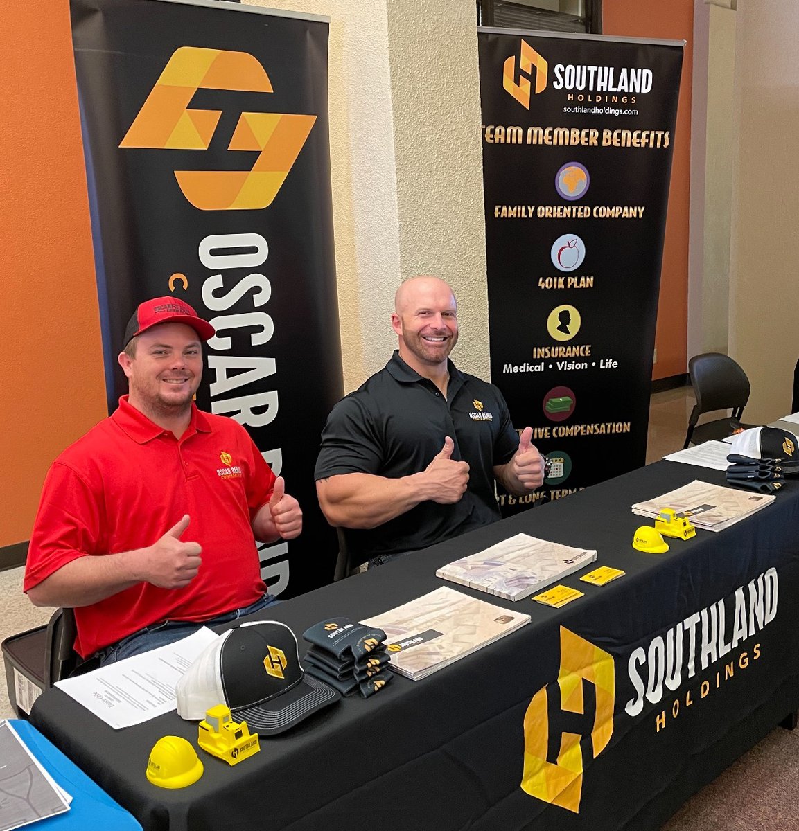 It was all thumbs up for Southland Holdings LLC at the University of Texas at El Paso Student Career Fair, April 5, where representatives Trevor Hahn, (left), and Nate Dusek spent the afternoon searching for civil &amp; environmental engineering, and construction &amp; management majors.