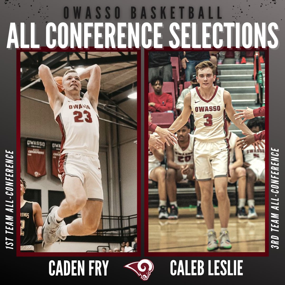Congratulations to <a href="/Ram_Basketball/">Owasso Rams Basketball</a> class of 2022 <a href="/CadenFry2/">Caden Fry 🤩</a> and <a href="/CalebLeslie5/">Caleb Leslie</a> on being named Frontier Valley All-Conference!