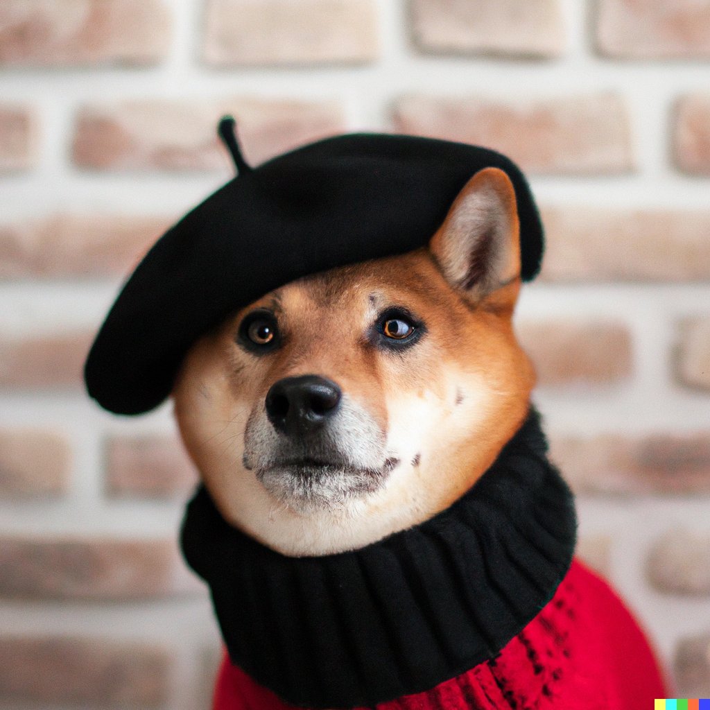 gdb's tweet image. DALL·E 2 — generate any image from a text description. Imagination is the limit.
"A Shiba Inu dog wearing a beret and black turtleneck"
"A photo of a quaint flower shop storefront with a pastel green and clean white facade and open door and big window"
openai.com/dall-e-2/
