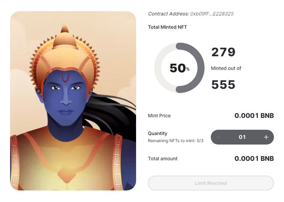 arcinweda's tweet photo. 50% Minted already !!!

Minting for the ARC Collection is Live now @ https://t.co/onaeSQMiP5

#FreeMint #freemintNFT #NFTGiveaway #mythology #arc #inweda #nft #nftdrop #ramayana #WazirXNFT #wazirx #indianft #nftart #art #digitalart #cryptoart #nftcommunity #BSC https://t.co/WKQgyp1Zfp
