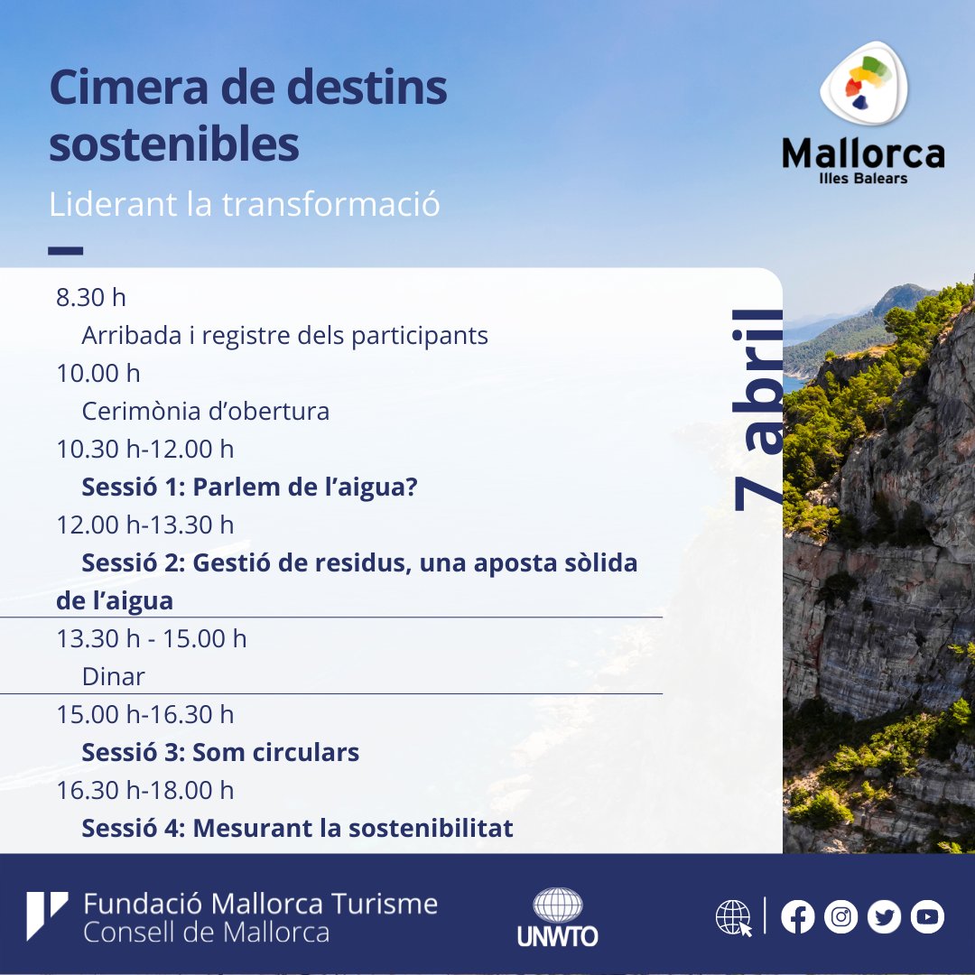 MallorcaTourism's tweet photo. Tomorrow, at last, the Sustainable Destinations Summit 👏 is finally taking place, and so that you can organise yourselves well, here is the programme for tomorrow, Thursday 7 April. We want it to start now! 🤩#sustainabledestinationsummit https://t.co/UGjgQJfdPS