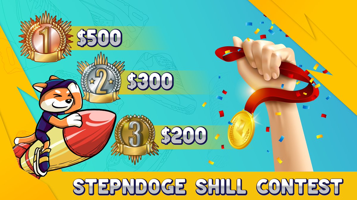 STEPNDOGE SHILL CONTEST 🚀

1️⃣RT &amp; Tag
2️⃣Join group #StepnDogeArmy: t.me/+L2MBcuK5Y3Q4O…

Prizes
🥇$500 
🥈$300
🥉$200

🏆Winners will be decided based on the amount of tweets/engagements &amp; also Originality and Creativity

Use the #’s to enter &amp; tag <a href="/StepnDoge/">Stepn Doge | Public Beta Phase I</a> &amp; <a href="/Stepnofficial/">STEPN GO</a>