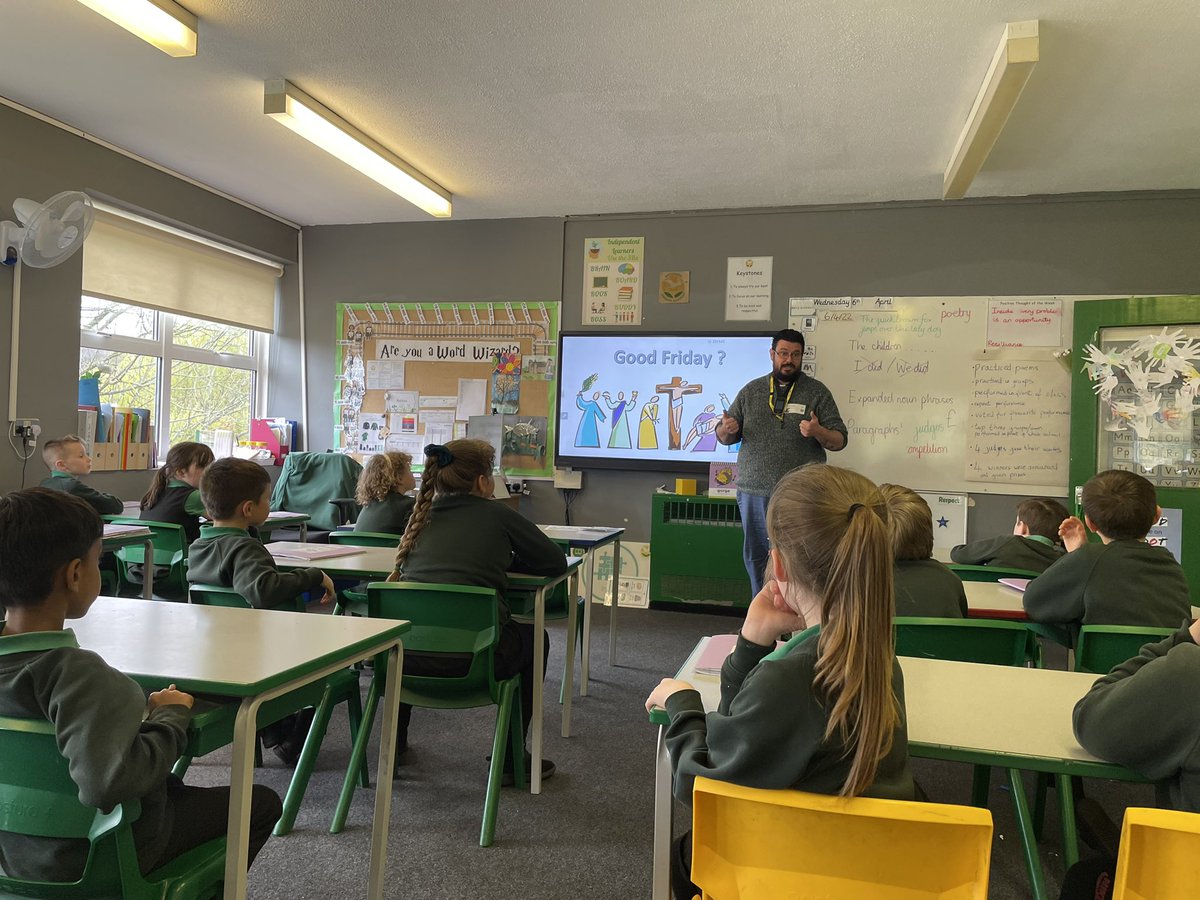 Ver_WPA's tweet photo. We were very lucky to have a visit from Rev Darren Dalton today who taught us all about Good Friday and its meaning in the Christian faith #WatersideRE https://t.co/PPGwBfKv8B