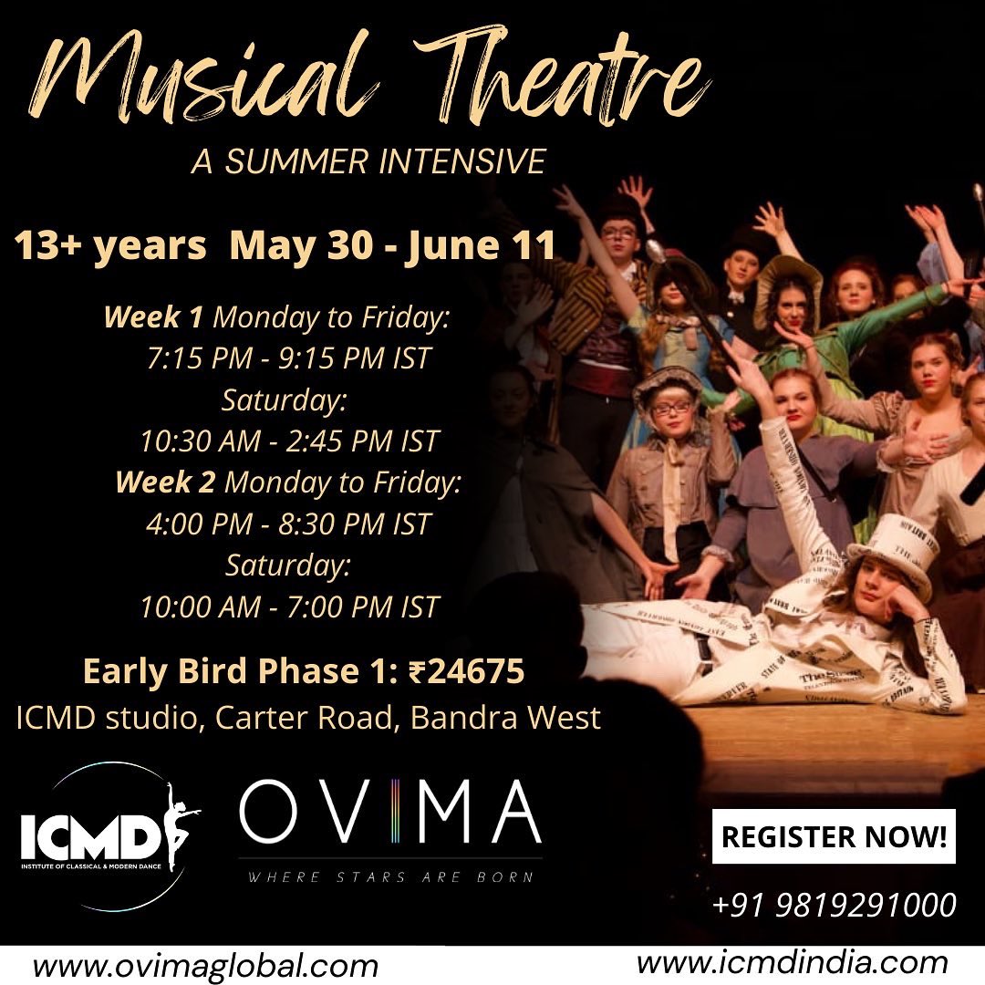 OvimaGlobal's tweet photo. THE SCHEDULE FOR OUR IN PERSON MUSICAL THEATRE PROGRAM IS OUT NOW!
Sing,Act &amp; Dance during this incredible IN-PERSON Musical Theater Summer Intensive, working with some of the best in the Business and our distinguished faculty!
#musicaltheatre #theater #performingarts #icmdindia https://t.co/dKPDw1Ng1I