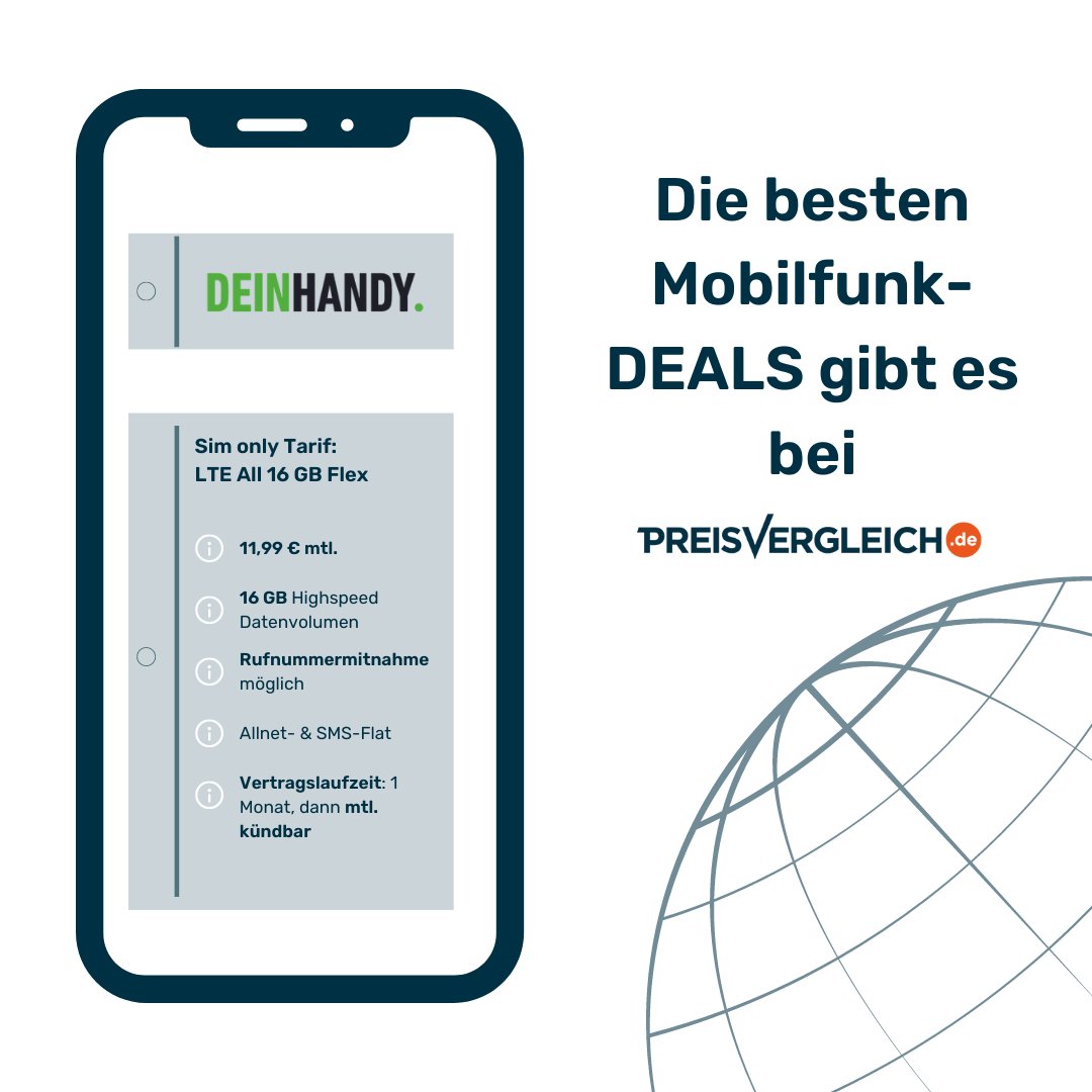 Vielsurfer aufgepasst 🏄: 16 GB Highspeed Datenvolumen für 11,99 € mtl. - inkl. Allnet- &amp; SMS-Flat &amp; Rufnummermitnahme. Jetzt abschließen und richtig sparen! 😍 bit.ly/3jdzTVe #handydeal #deinhandy