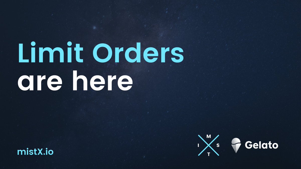 mistXlabs's tweet photo. 📢 NEW: Limit orders have arrived!! 

We are excited to announce that by integrating @gelatonetwork's technology users can now set limit orders directly from the https://t.co/MCPKzNloJV DEX for any token available on Uniswap. $mist #DeFi https://t.co/7HT5UiH0vP