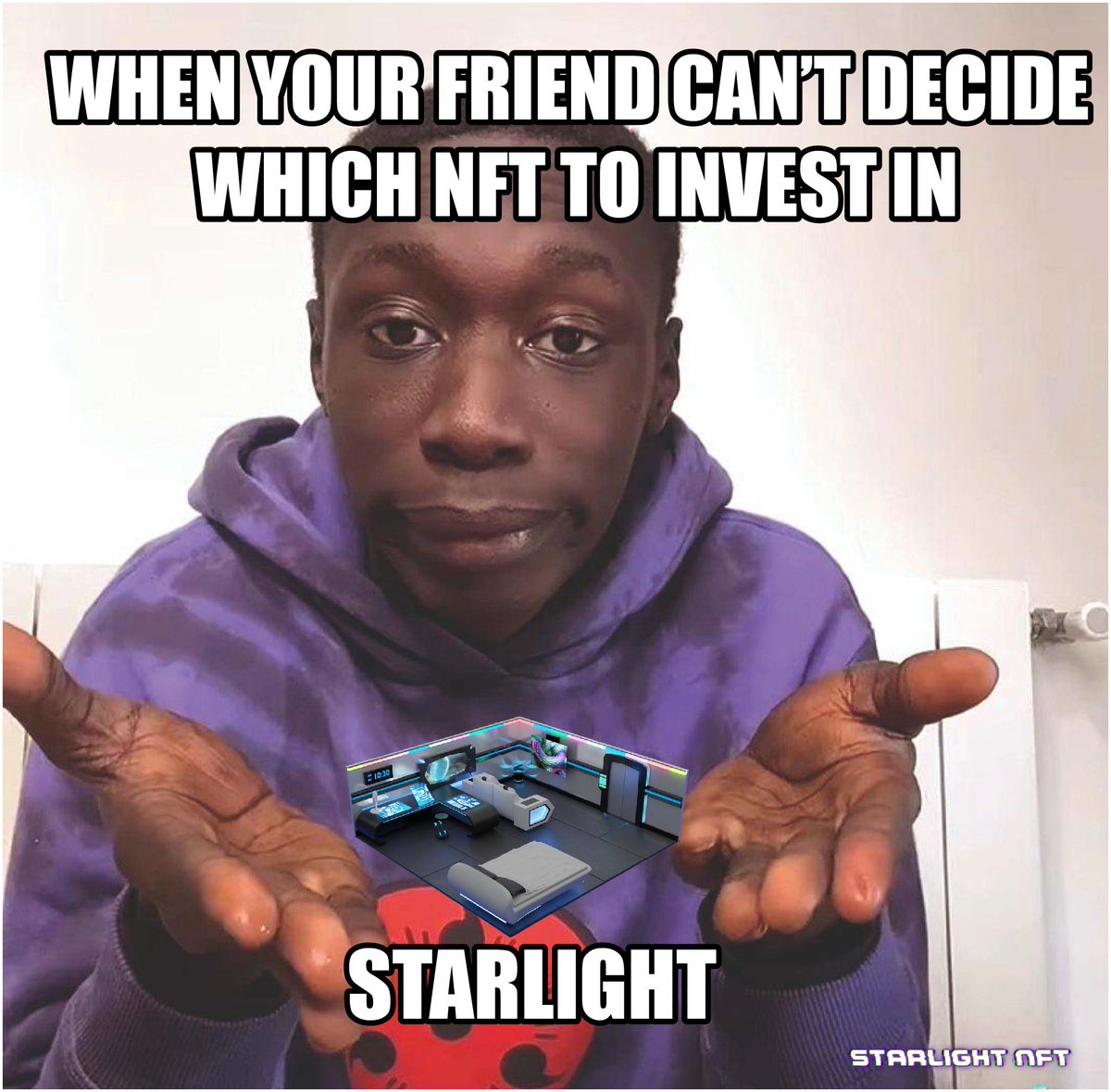 MegFer1's tweet photo. we don't like the word "invest"

#StarlightNFT 
#mintingsoon
#3in1NFT
#nftmemes https://t.co/w23XvhYQ2Z
