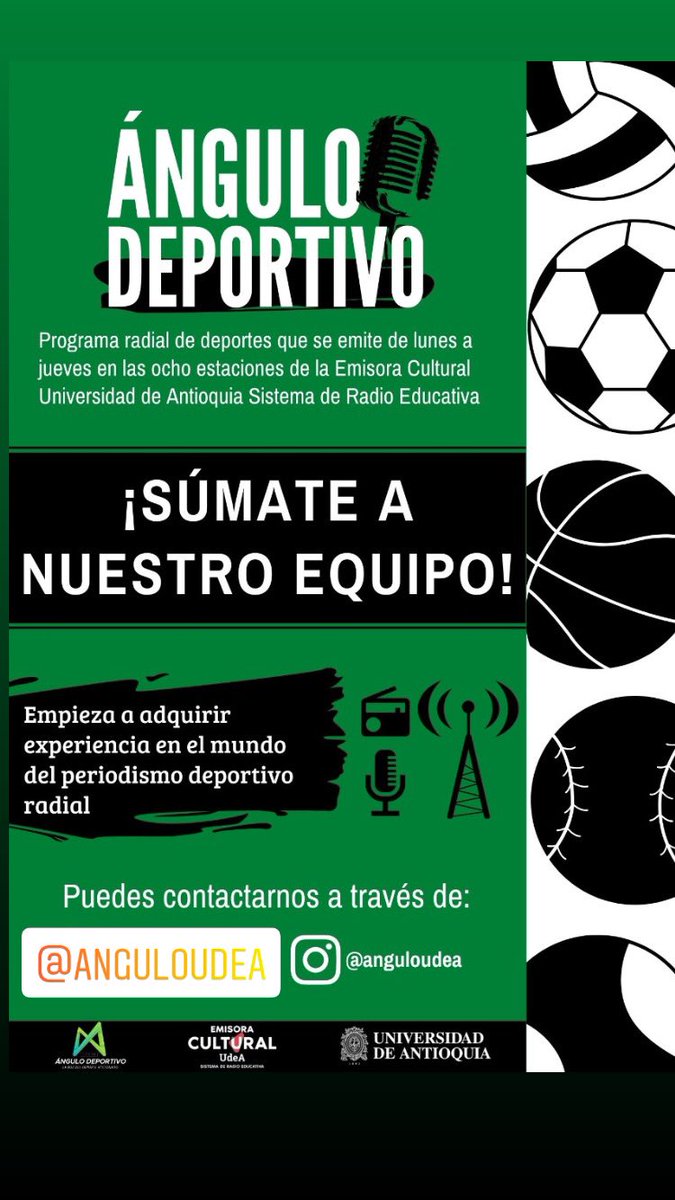 AnguloUdeA's tweet image. ¡Súmante a nuestro equipo! #ÁnguloUdeA #ÁnguloDeportivo