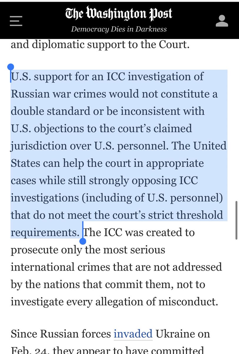 Just an amazing series of words: Despite the fact that the US has undermined the ICC at every turn for 24yrs, and Bush and Trump threatened sanctions on the ICC at the slightest whiff of accountability for US war crimes, the US should still use it when it serves its own interests
