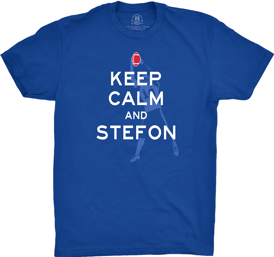 26shirts's tweet photo. We never had a doubt 😏😅 "Keep Calm and Stefon" is back for TODAY and TOMORROW ONLY! Grab yours before it's gone again, and help support @PUNTpedcancer at the same time: https://t.co/YN1IdxKbXn #BillsMafia #GoBills https://t.co/Cjf5BPlI6f