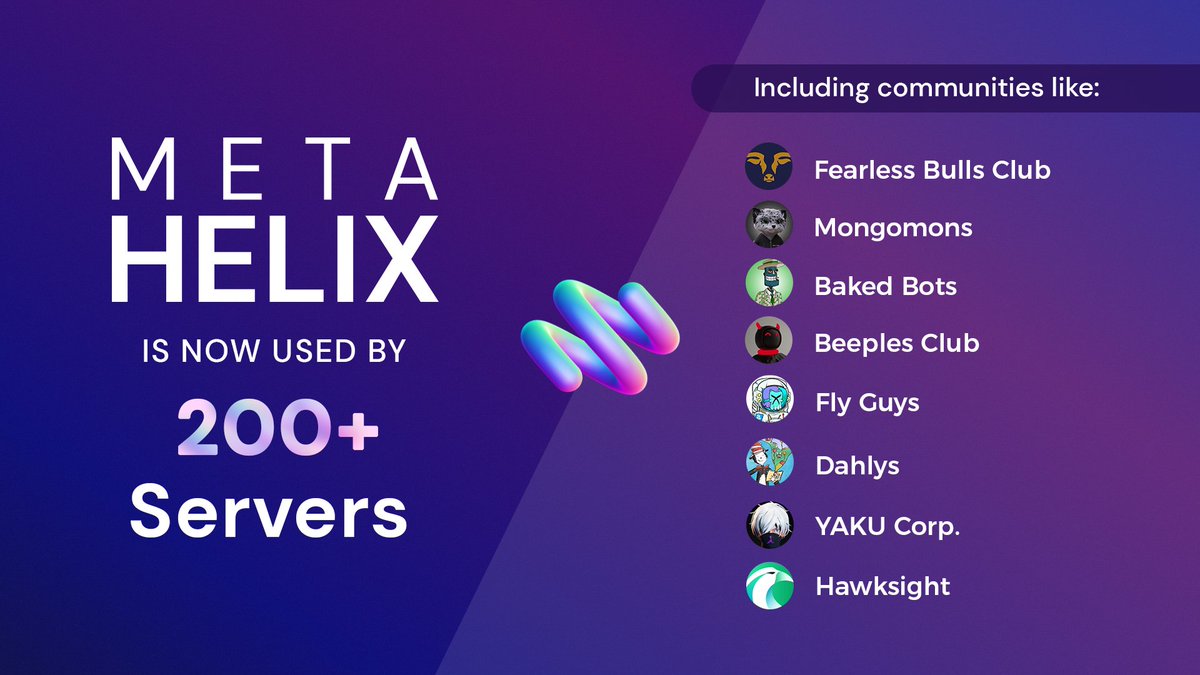 metahelixio's tweet photo. The MetaHelix ecosystem is exploding. We have onboarded over 200 servers, and have verified over 50,000 users across the network!🧬

Work has already begun on our next major products. https://t.co/tOe0IQnXeJ