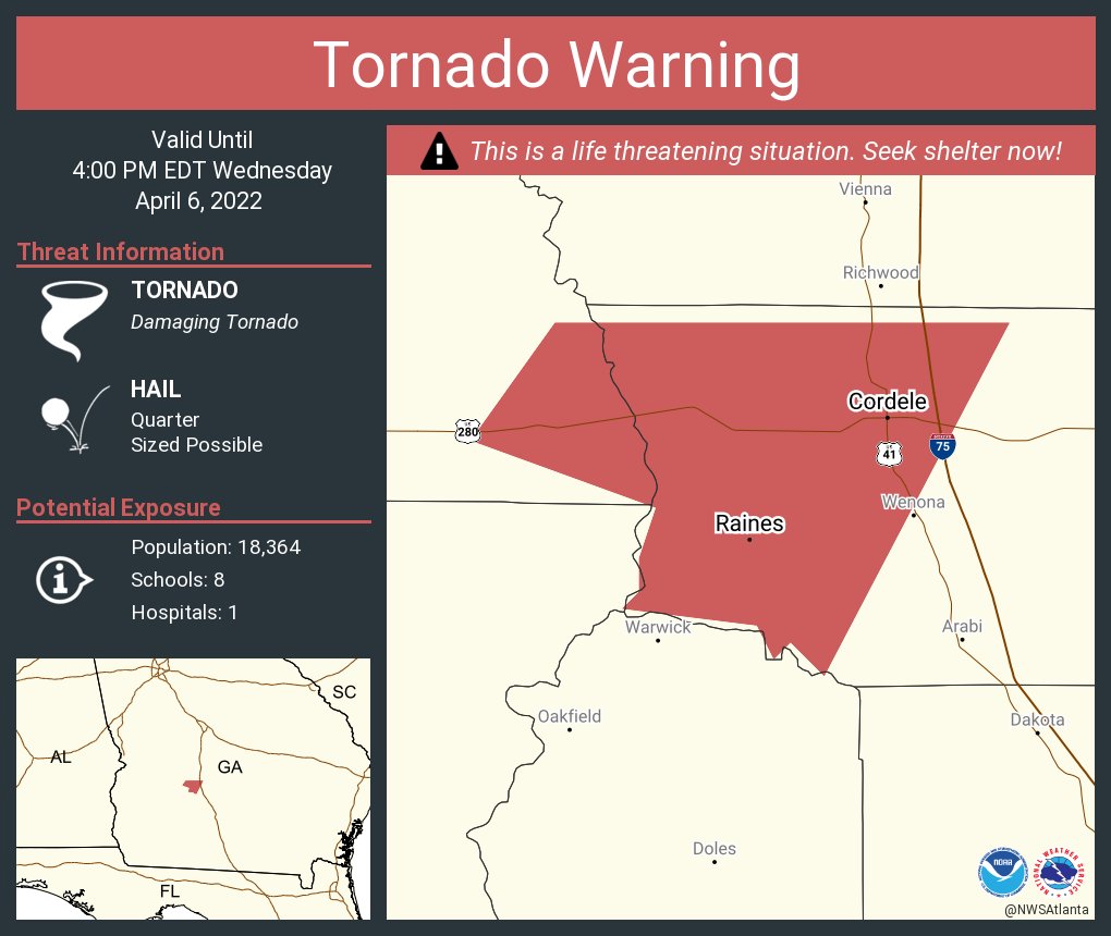 NWS Atlanta on Twitter "Tornado Warning continues for Cordele GA