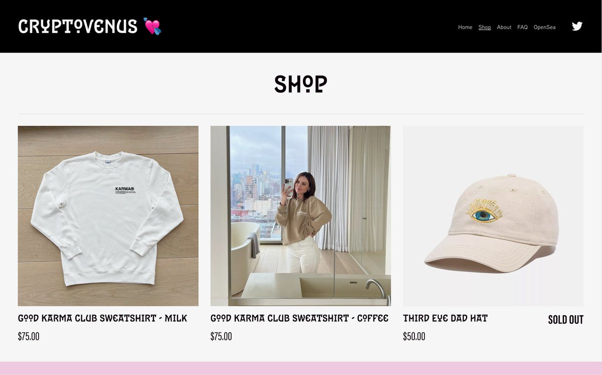 CryptoVenus_NFT's tweet photo. MERCH IS LIVE ✨🤍✨

商品已上线 // माल लाइव है 

https://t.co/ssOwSJLEGV https://t.co/k67IWoglgn