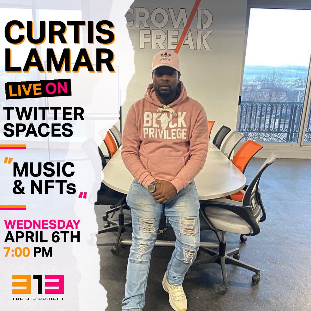 CrowdFreakInc's tweet photo. Tonight at 7pm!! Catch CrowdFreak CEO @CurtisLMckinnon on Twitter Spaces talking about “Music &amp; NFTs” with @313_Project 🎶😎 TUNE IN https://t.co/khtyoFlXtN