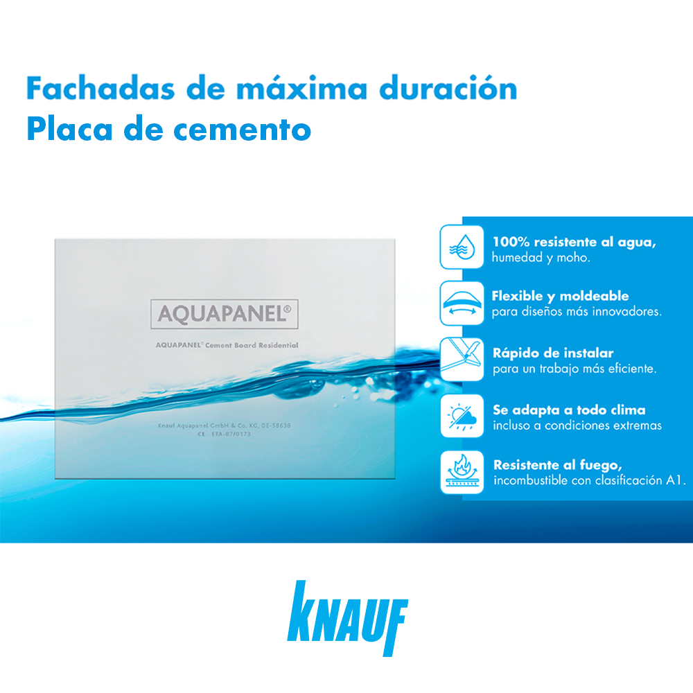 KnaufChile's tweet photo. ¿Conoces los beneficios de la placa cementicias Aquapanel®? 
Es resistente a la humedad y a las condiciones climáticas adversas, como la  lluvia. Es altamente durable y gracias a su composición inorgánica, es resistente a la formación de moho.

#knauf #knaufchile #arquitectura https://t.co/QUsDHecowC