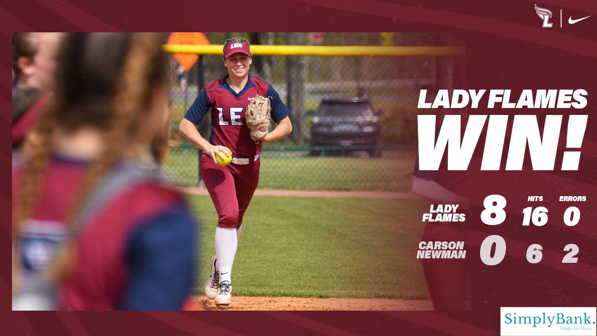 FINAL | LADY FLAMES WIN!! 🔥🔥🔥

A complete performance on every level in Game 2 for our ladies - we #BeatCarsonNewman 8-0! 

Nyah threw 7 scoreless innings, Lexi and Janina combined for 5 RBI and we roll #25 Carson-Newman at their place! #FiredUp