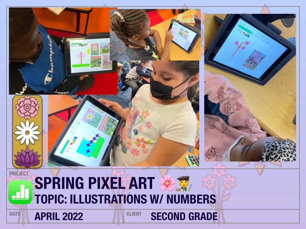 DoloFrost's tweet photo. In #library this week 2nd graders were inspired by @CauseCreate’s #createforearth day book! We created spring themed “Backyard Pixel Art” using photos taken in our @CASCougars courtyards w/ @appleedu #Numbers! #cascougarpride #everyonecancreate #AppleLearningCoach @techclassrocks https://t.co/eh3y0ewEH0