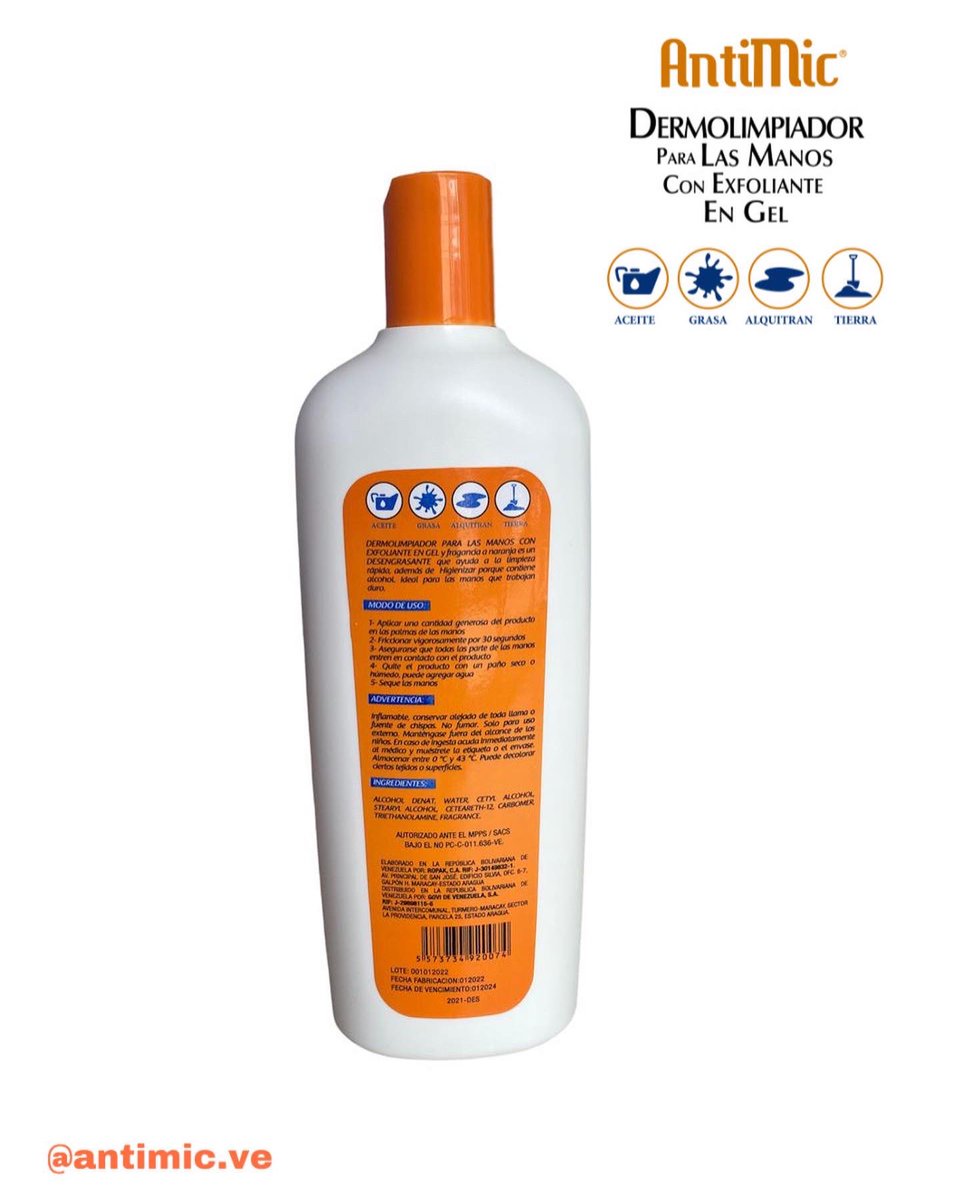 ANTIMIC_VE's tweet photo. NUEVO!!!! Innovador desengrasante: DERMOLIMPIADOR PARA LAS MANOS CON EXFOLIANTE EN GEL, marca: ANTIMIC, para las manos que trabajan duro. https://t.co/luQfjbvLxS
