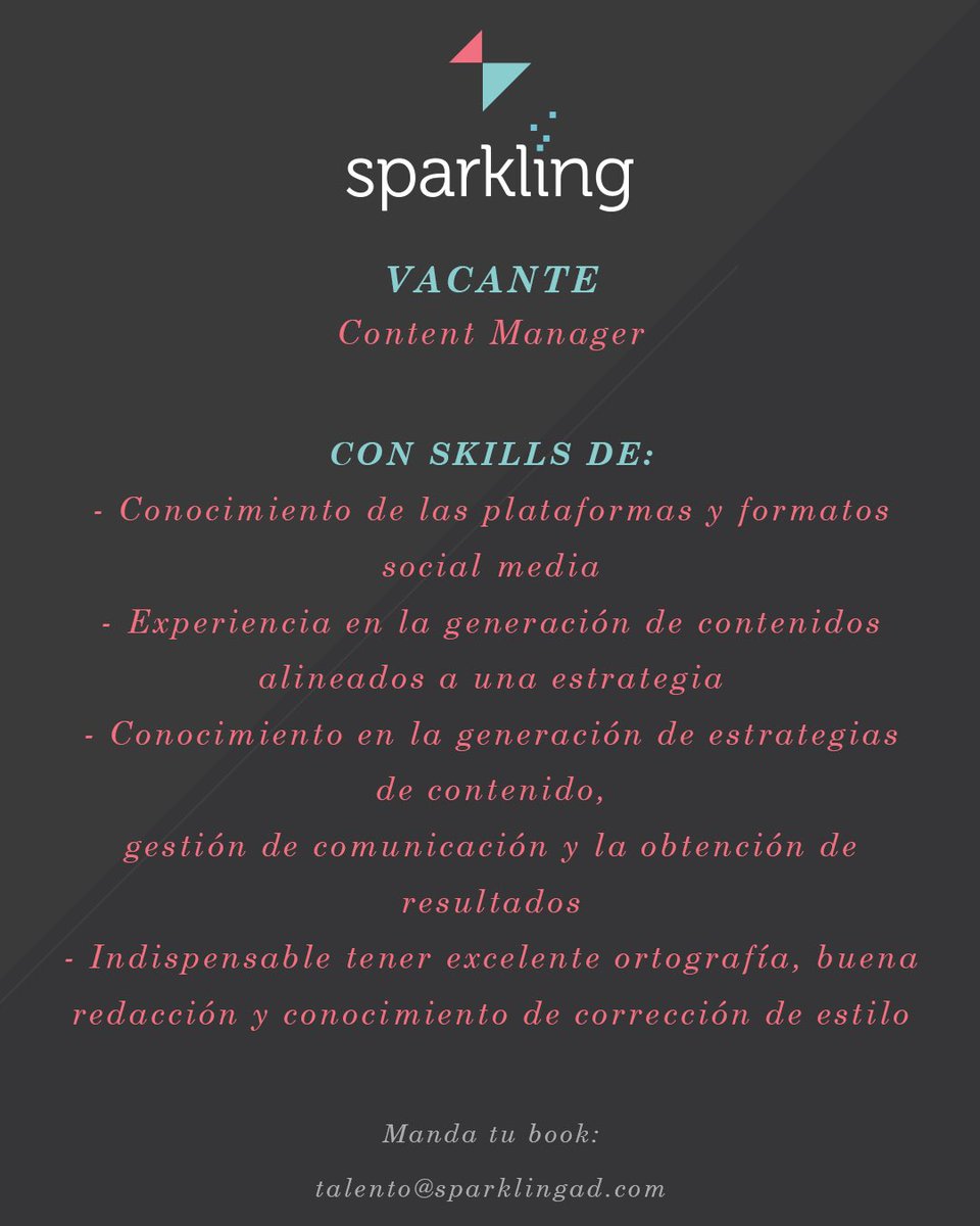 SparklingAd's tweet photo. Mitad de semana y les traemos más vacantes para unirse al equipo. No dudes en mandar tu CV, y si no es tu perfil, nos puedes ayudar compartiendo esta publicación y llegando a más personas. #vacantes #cv https://t.co/veFIG5pqSd