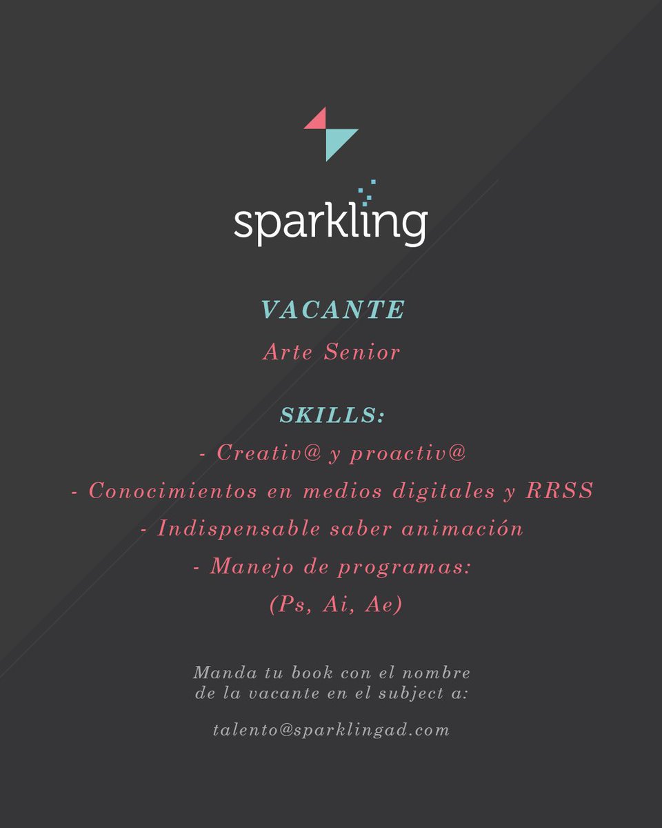 SparklingAd's tweet photo. Mitad de semana y les traemos más vacantes para unirse al equipo. No dudes en mandar tu CV, y si no es tu perfil, nos puedes ayudar compartiendo esta publicación y llegando a más personas. #vacantes #cv https://t.co/veFIG5pqSd