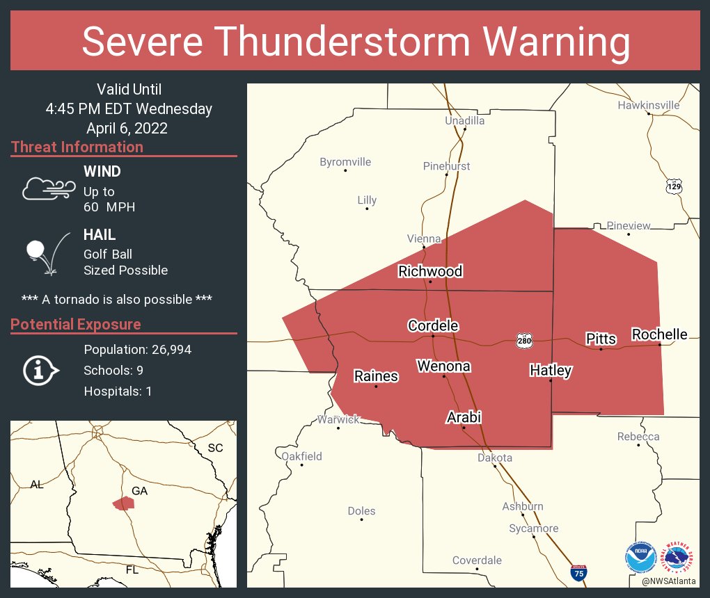 NWS Atlanta on Twitter "Severe Thunderstorm Warning including Cordele
