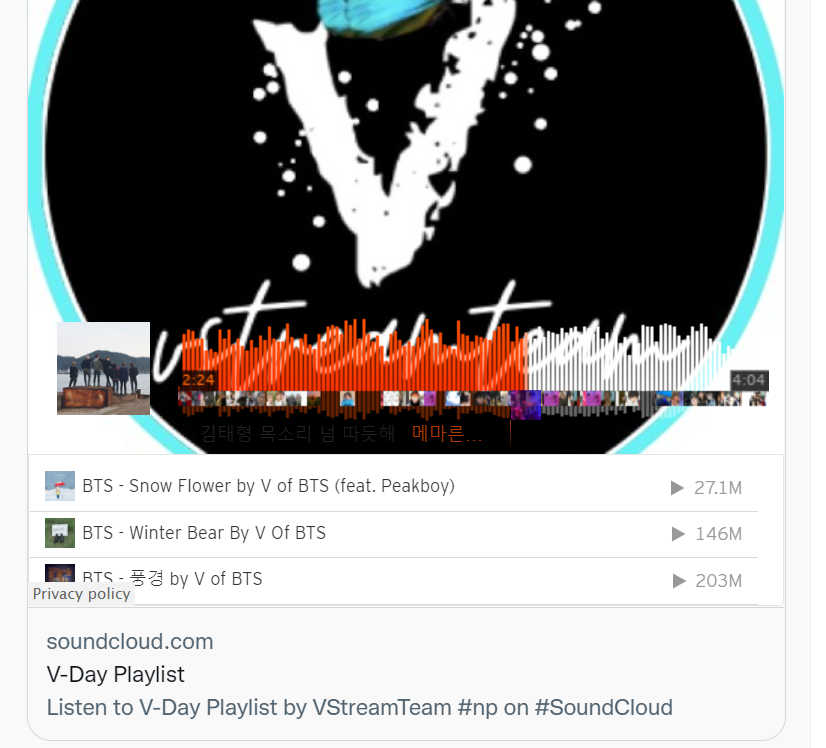 Vtaehyung_Tann's tweet photo. @VTeamBase Hug Me (Cover) #SoundcloudPartae
WE LOVE YOU KIM TAEHYUNG
Listen to the record breaking OST #V_ChristmasTree #ChristmasTree by #V #BTSV @BTS_twt https://t.co/F924nMEGHI