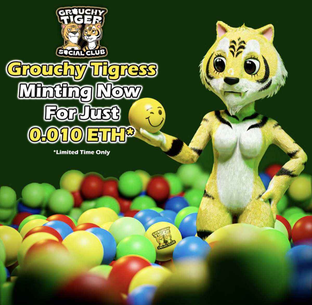 20TwentyTwice20's tweet photo. @GrouchyTigers Extended the #Tigress #MintingParty Mint a Tigress for ONLY 0.010 ETH!!

Join Us Tigers/Tigresses Today 
https://t.co/anipExEA1F
https://t.co/vkaAQWOHt3 https://t.co/0SFD19eoxI