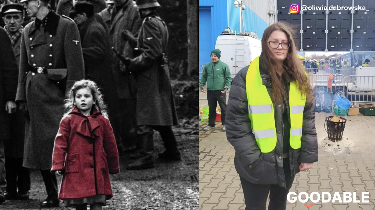 Goodable's tweet photo. You remember the little girl in the red dress from Schindler's List?

She's now 32 years old and is on the frontlines helping Ukrainian refugees in Poland.

Look for the heroes. https://t.co/BMSGkeeJnM