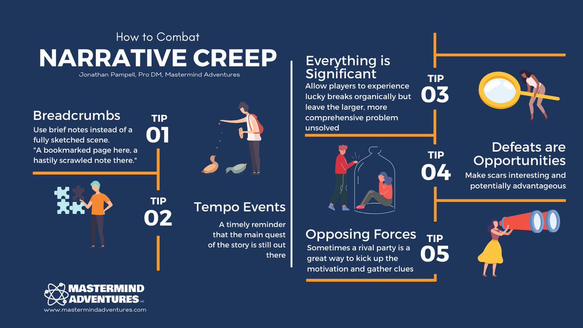 If you’re a #DM, you’ve encountered it- the discomfort. The creeping chill. That odd, bloating sensation spreading throughout your party’s story. It’s #NarrativeCreep!

If you can relate, article by <a href="/ElpatoOne/">DM-Jon</a> is for you 👀ow.ly/M5fa50Izc5I

#homebrew #dnd #ttrpg