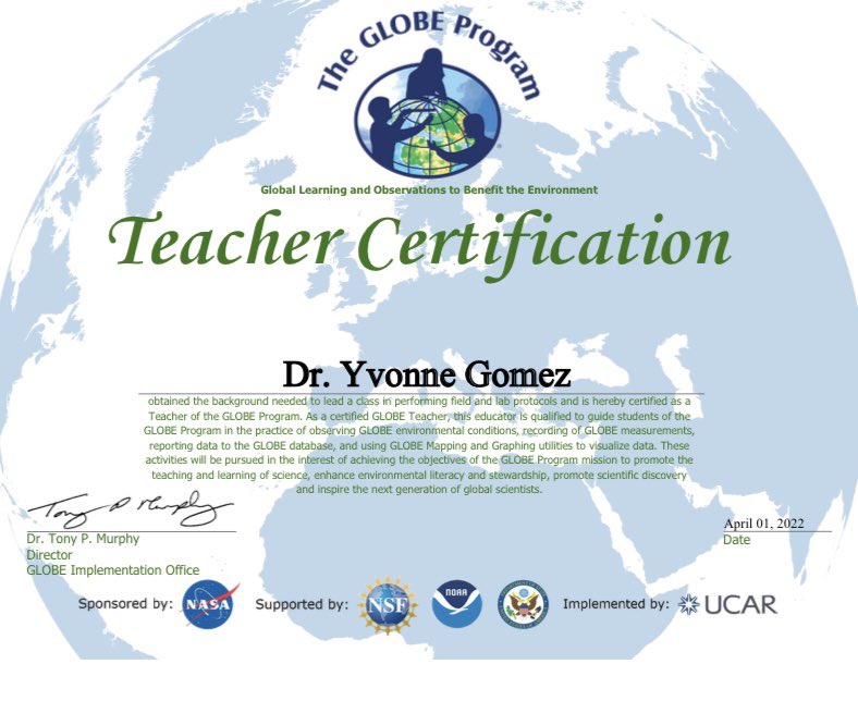 YvonneYvette24's tweet image. Certification Complete! Ready to lead my teachers and inspire the next generation of global scientists. 💙🌎 #TheGLOBEProgram #NASASTEM #PSJAInspires @STEM_BowTie