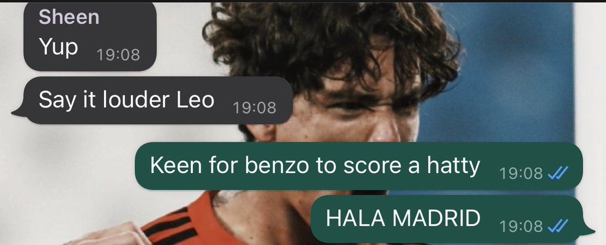 leoramiao97's tweet photo. I would just like to say I predicted benzema Hattrick tonight here’s my proof #CHERMA https://t.co/I4fix1OpCq