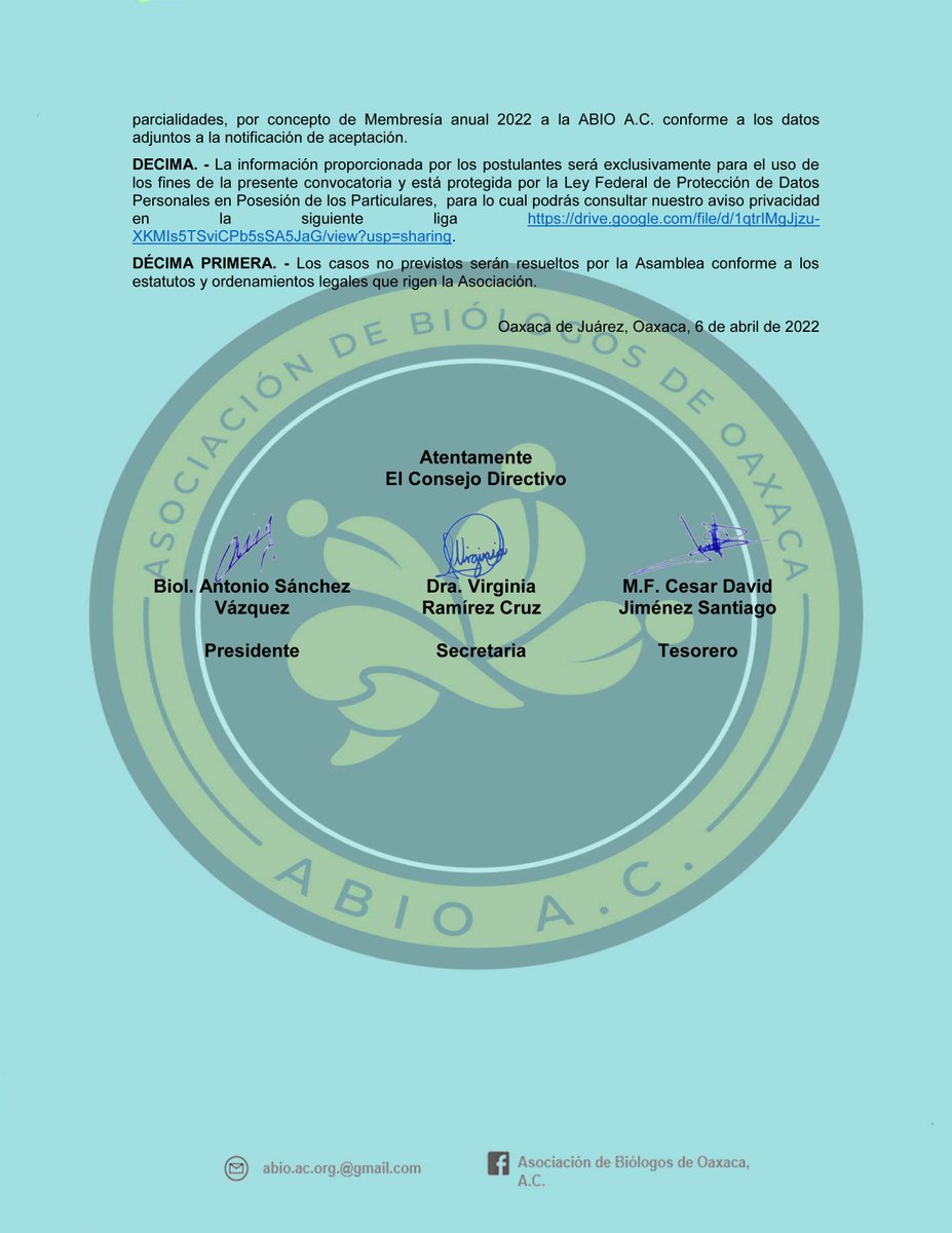 ¿Eres biólogo egresado de alguna institución del estado Oaxaca, trabajas o radicas en el estado?
La Asociación de Biólogos de Oaxaca (ABIO), te invita a formar parte de ella. 
¡Consulta los siguientes Link!
drive.google.com/drive/folders/…
drive.google.com/file/d/1qtrIMg…