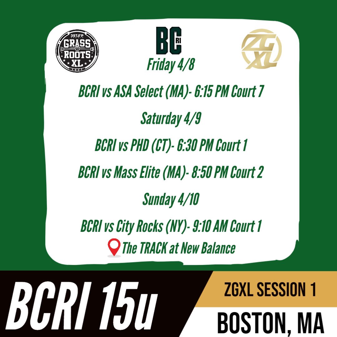 Basketball Club Rhode Island (@bcri_) on Twitter photo Locked in for ZGXL Session 1 (Live Period) this weekend at the <a href="/thetrackatnb/">the TRACK at new balance</a>! Our teams are ready to compete and display the BCRI brand of basketball!
17u- VanRossum/Cabrera
16u- VanRossum/Cabrera
15u- Wilner/Perez Locked in for ZGXL Session 1 (Live Period) this weekend at the <a href="/thetrackatnb/">the TRACK at new balance</a>! Our teams are ready to compete and display the BCRI brand of basketball!
17u- VanRossum/Cabrera
16u- VanRossum/Cabrera
15u- Wilner/Perez