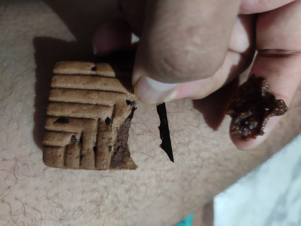 swapz4u's tweet photo. Parle is actually playing Hide & Seek with us. Looks like they did tie-up with dental clinics also. Found a metal chip inside a “Parle Hide & Seek” biscuit.
Such a pure source of iron.
#metalInFood #toothache #beware
@officialparleg @ParleAgro @fooddeptgoi @fssaiindia https://t.co/hokJTe9boK
