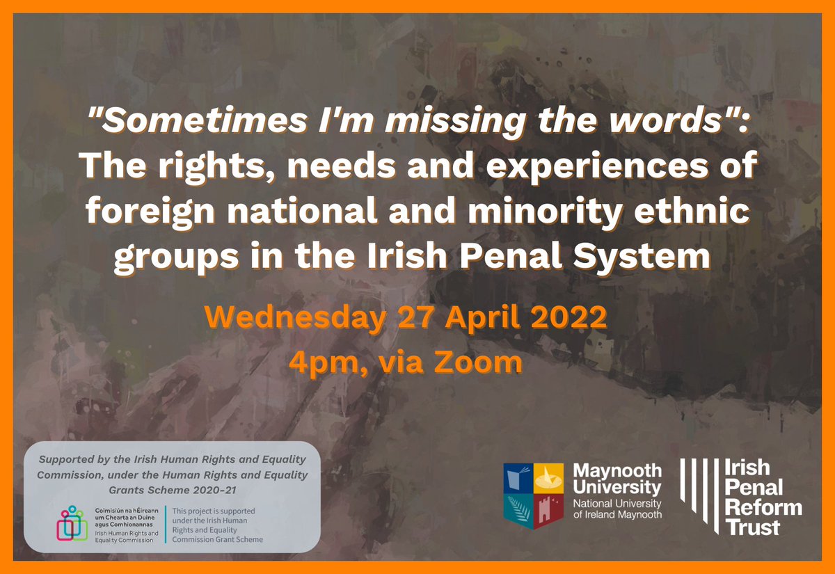 *REGISTER NOW* We're launching 'Sometimes I'm missing the words': The rights, needs and experiences of foreign national and minority ethnic groups in the Irish Penal System, commissioned from @MaynoothLaw, on Wed 27 April. 📆 Sign up – all welcome 👇 iprt.ie/upcoming-event…
