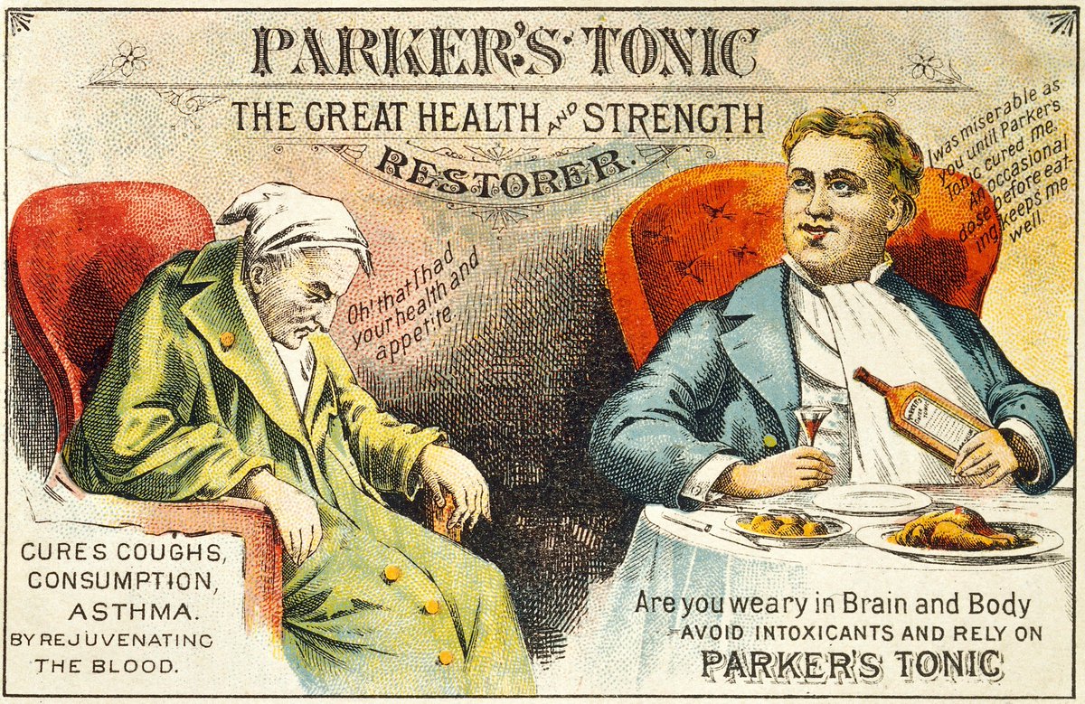 OldLondonW14's tweet photo. "Are you weary in Brain and Body? 
I was miserable as you until Parker's tonic cured me"

Before and after advertising at its very best. 
(1870s London trade card from Wellcome Collection) https://t.co/iDhwfd8jL7