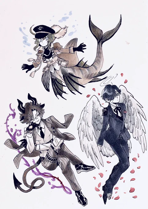 べゑぎー三銃士
人外化幻覚
😈🐐悪魔ファる・👼🕊天使ミカえる・🧜‍♂️🐠人魚カトらりー 