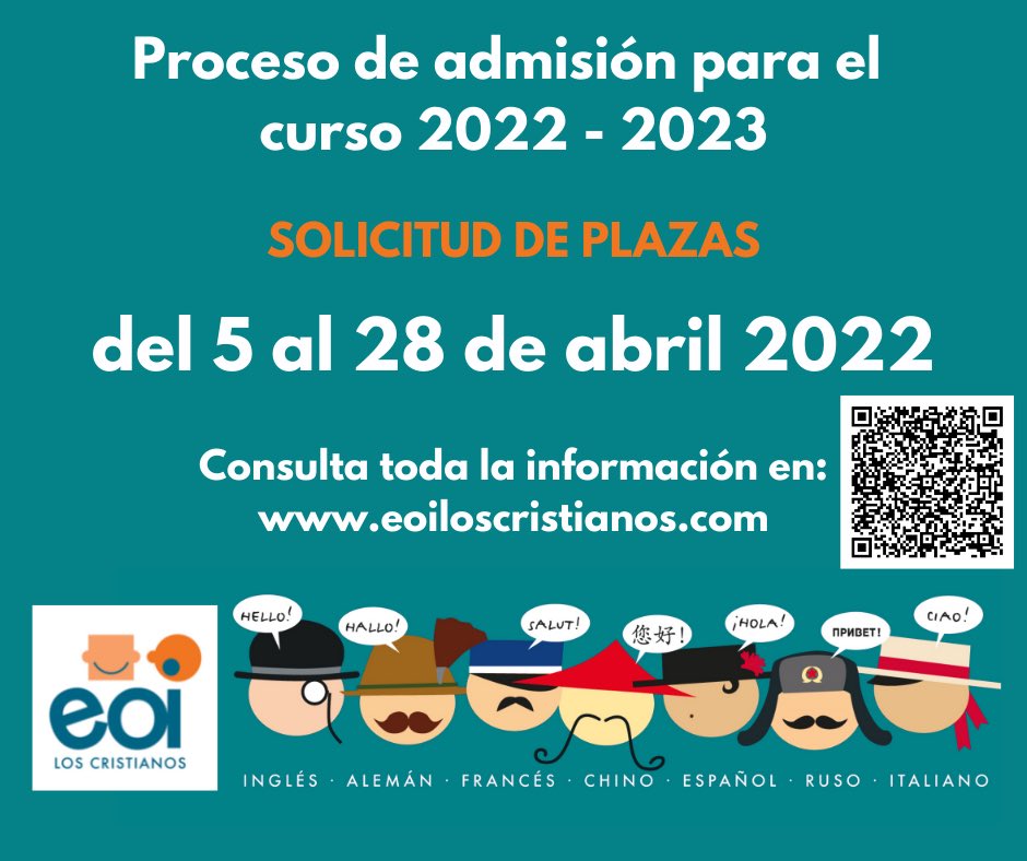 ¿Estás pensando estudiar idiomas? Solicita tu plaza en la Escuela Oficial de Idiomas. Recuerda que en nuestro centro se imparten algunos niveles e idiomas. Toda la información en el enlace
eoiloscristianos.com/noticia-detall…  
<a href="/Vivirunidioma/">EOI Los Cristianos: En línea con Europa</a>