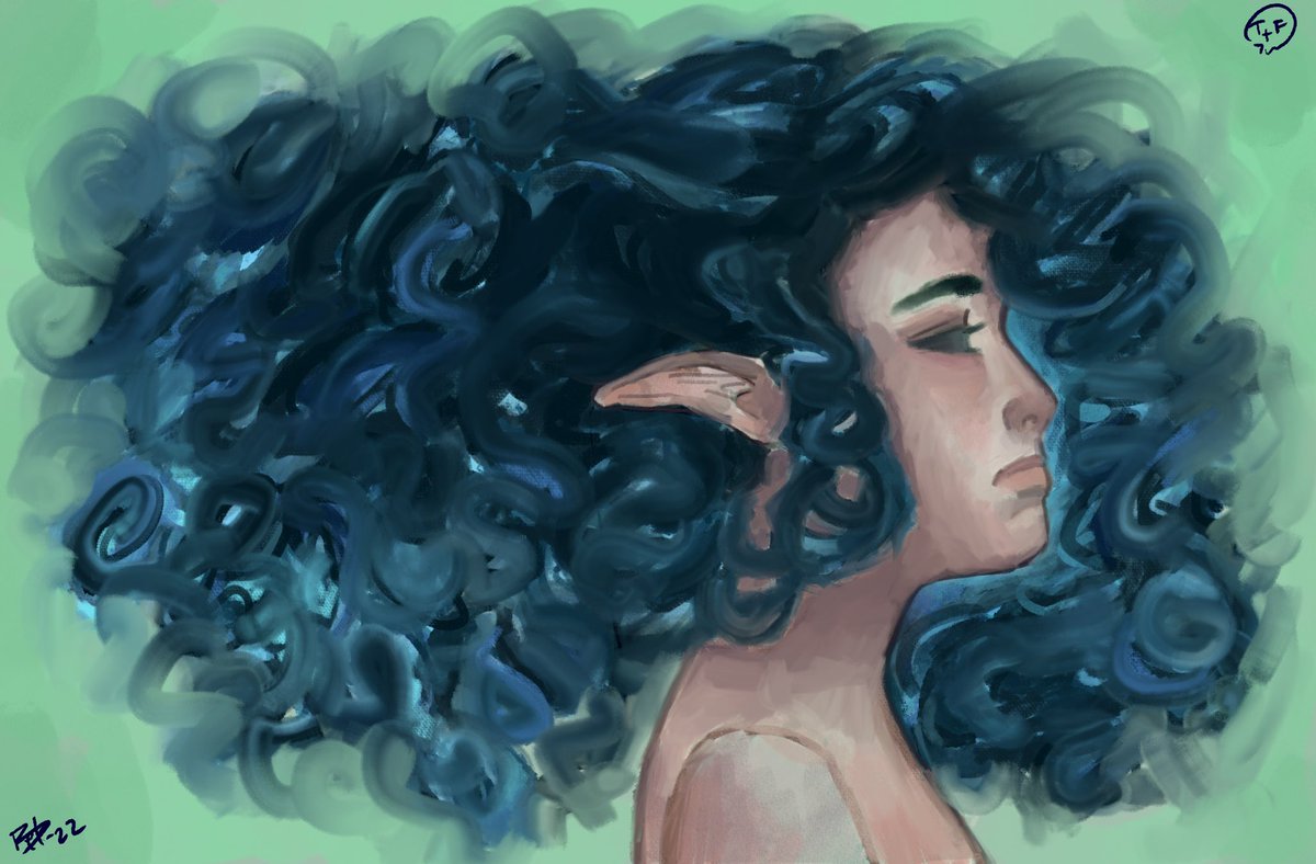 thornandfeather's tweet photo. Floating Hair 2. Procreate 2022. 

#elf #hair #floatinghair #digitalart #green https://t.co/HDTJXCKlbn